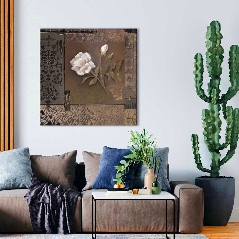 Rose tapisserie II (carré), Toile tendue, H 28 po x l 28 po x P 1,5 po