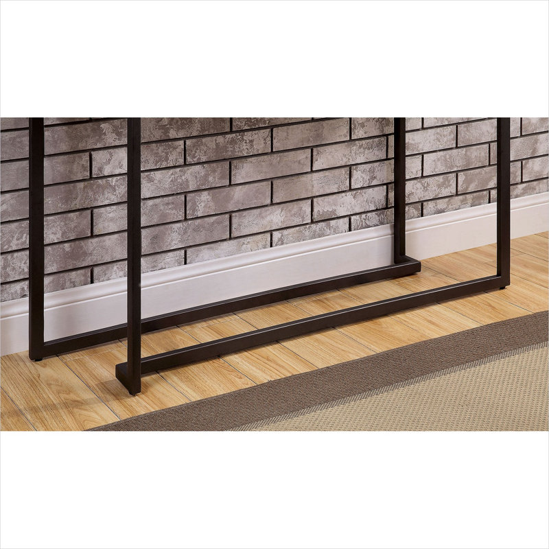 White and Gunmetal Sofa Table with High Gloss Lacquer Top, Contemporary Rectangular Console for Living Room