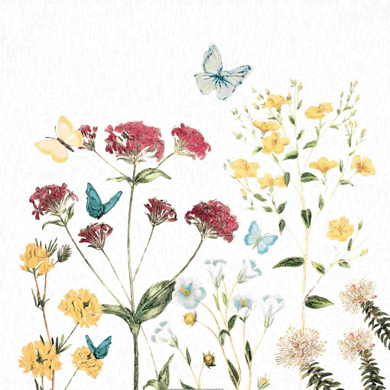 Fleurs sauvages avec papillons, H 12 po x l 12 po