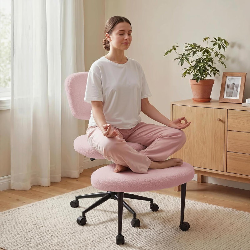 Ergonomic Cross-Legged Swivel Office Chair, Pink    