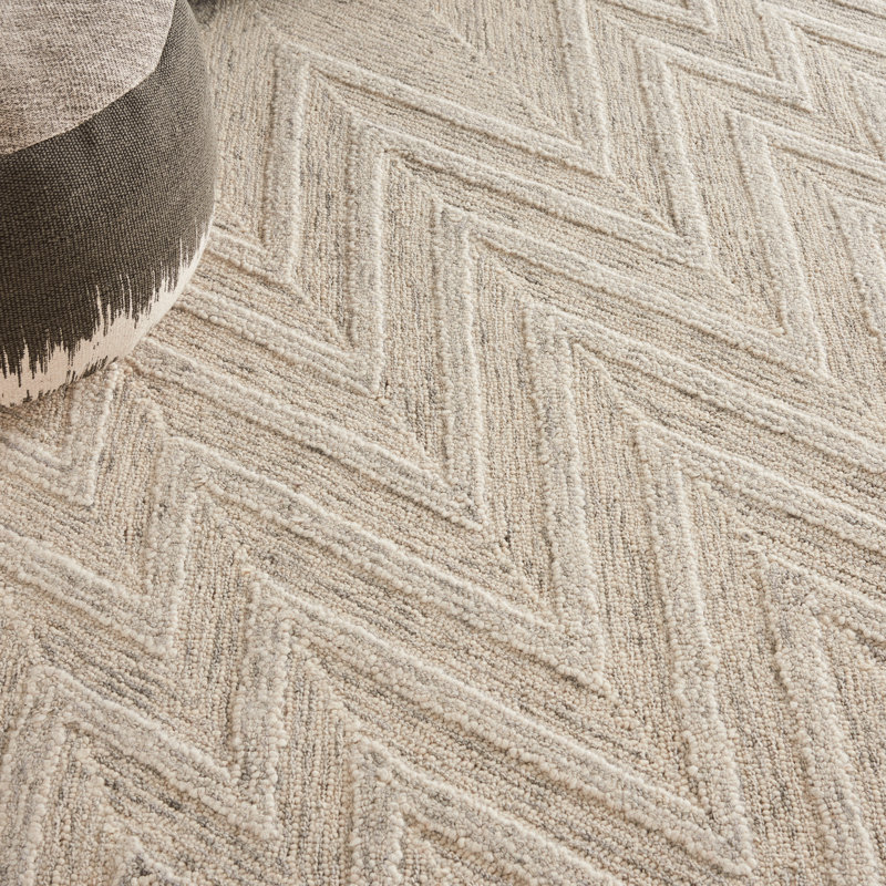 Tapis gris / ivoire en laine touffeté à motif abstrait Zoe, Tapis de couloir 2 pi 3 po x 7 pi 6 po