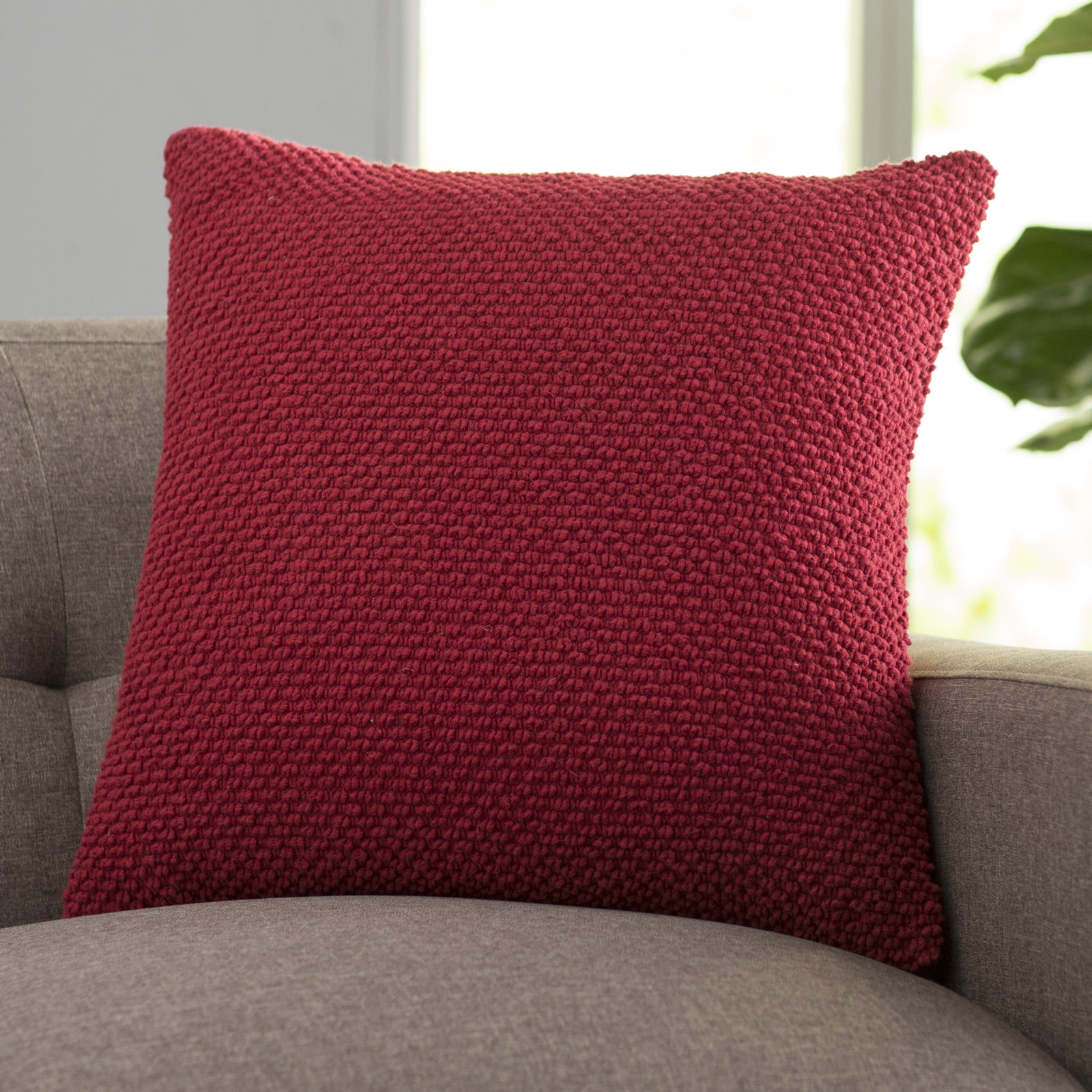 Mansel Textured Throw Pillow, Red, Square 20", Polyester