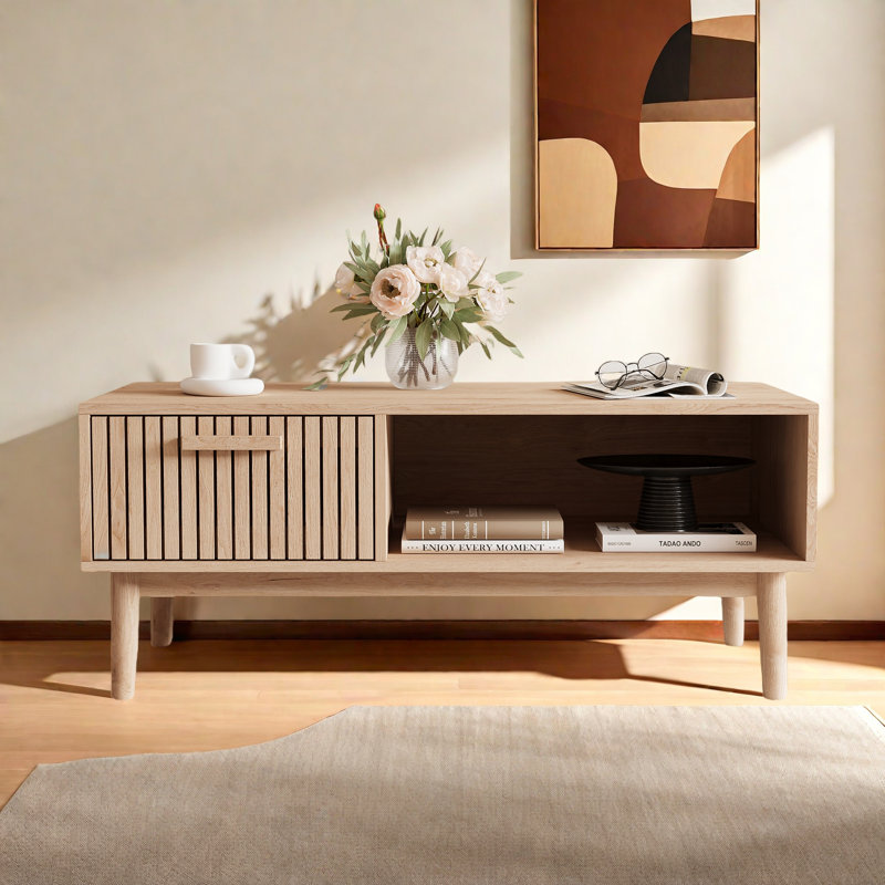 Table basse en rotin 39 po, table basse avec tiroir et tablette Boho, table d'appoint de style Mid-Century, table d'appoint