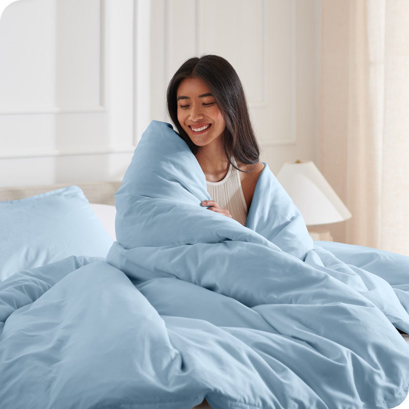 Ensemble de housse de couette en microfibre délavée, Housse de couette très grand et 2 très grandes t, Bleu clair