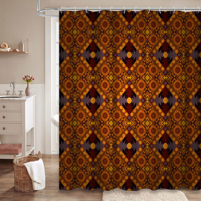 Vintage Brown Geometric Floral Retro Abstract Shower Curtain with 12 Hooks