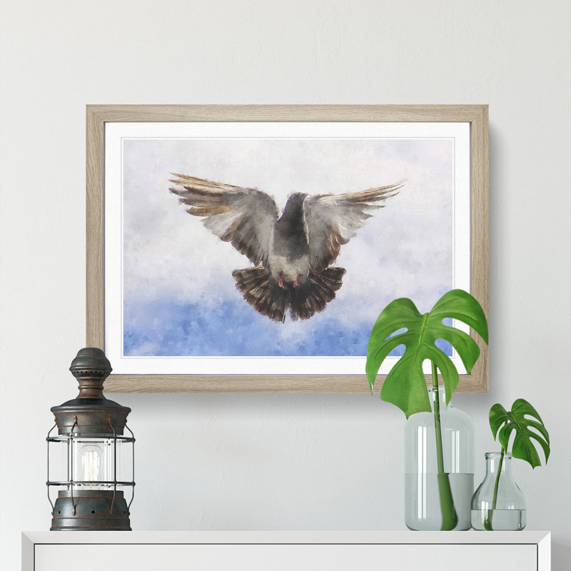 Flying Pigeon - Picture Frame Graphic Art Print, Oak Framed, 45cm H x 63cm W x 2cm D