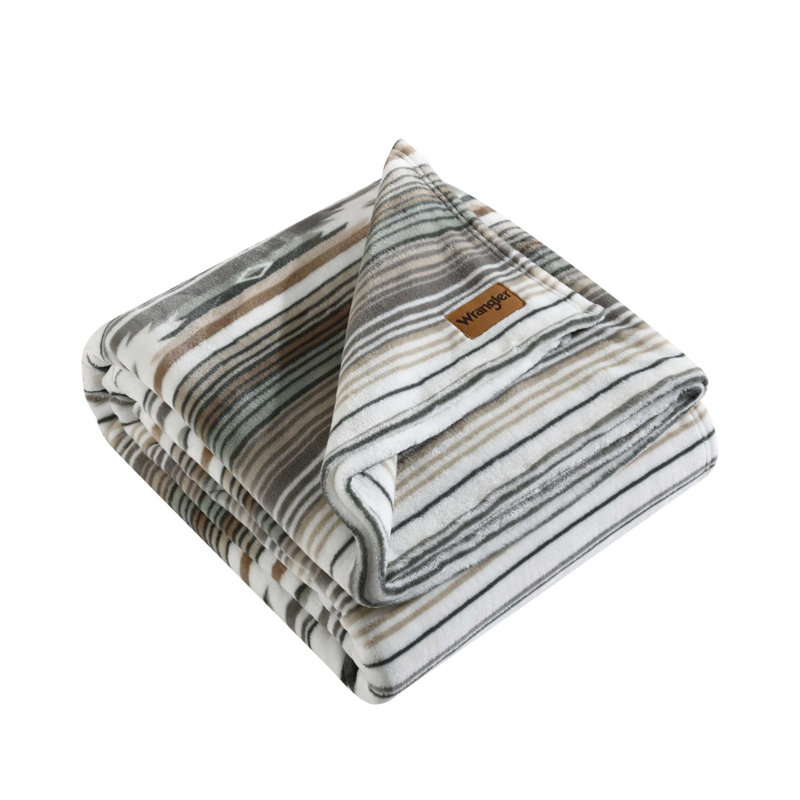 Wrangler Printed Ultra Soft Plush Fleece Blanket, Full/Queen, Coyote Sands Green Striped