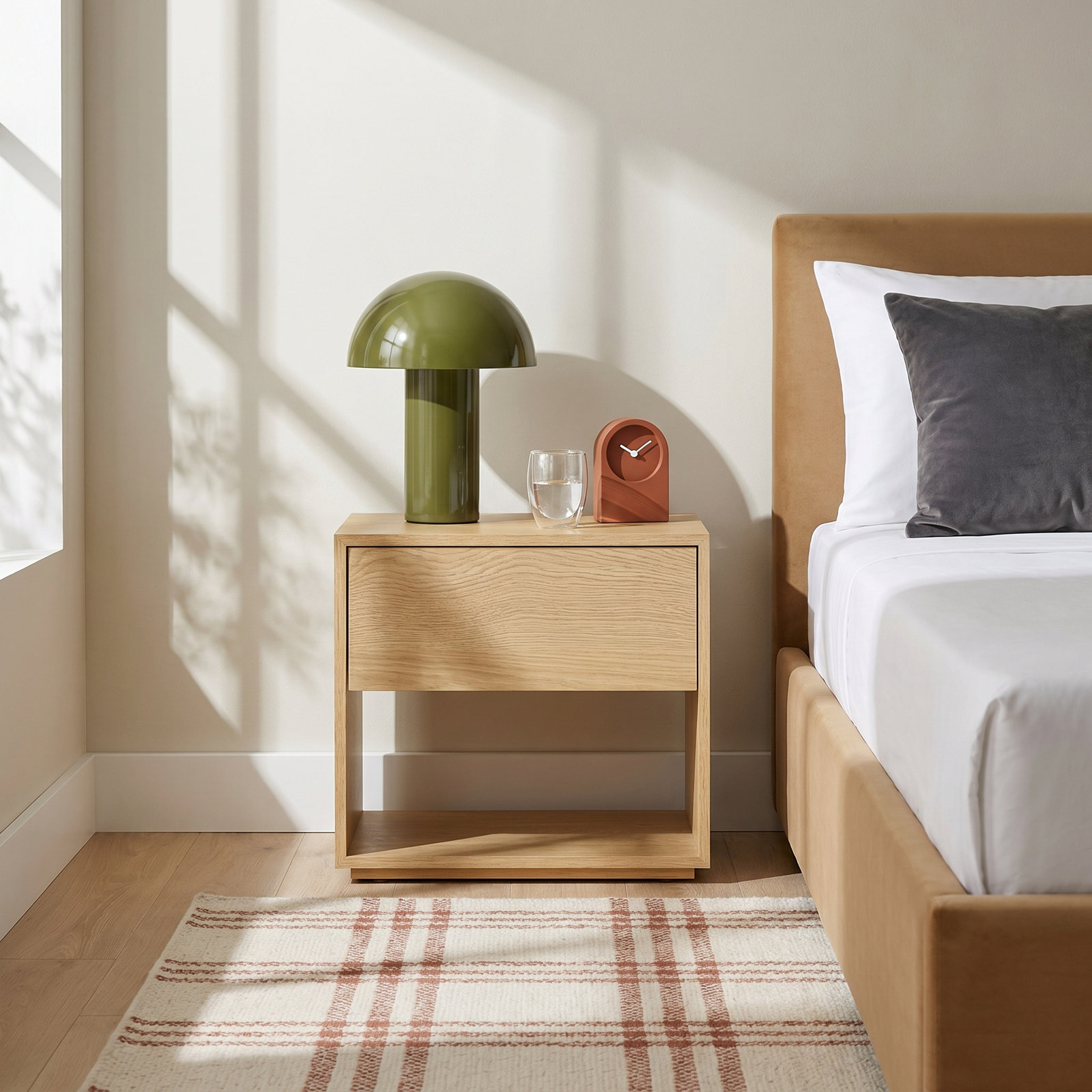 Nordic 1-Drawer Nightstand, Tan