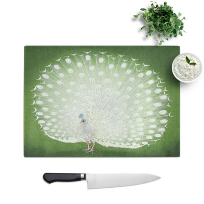 Tempered Glass Peacock by Ohara Koson Chopping Board