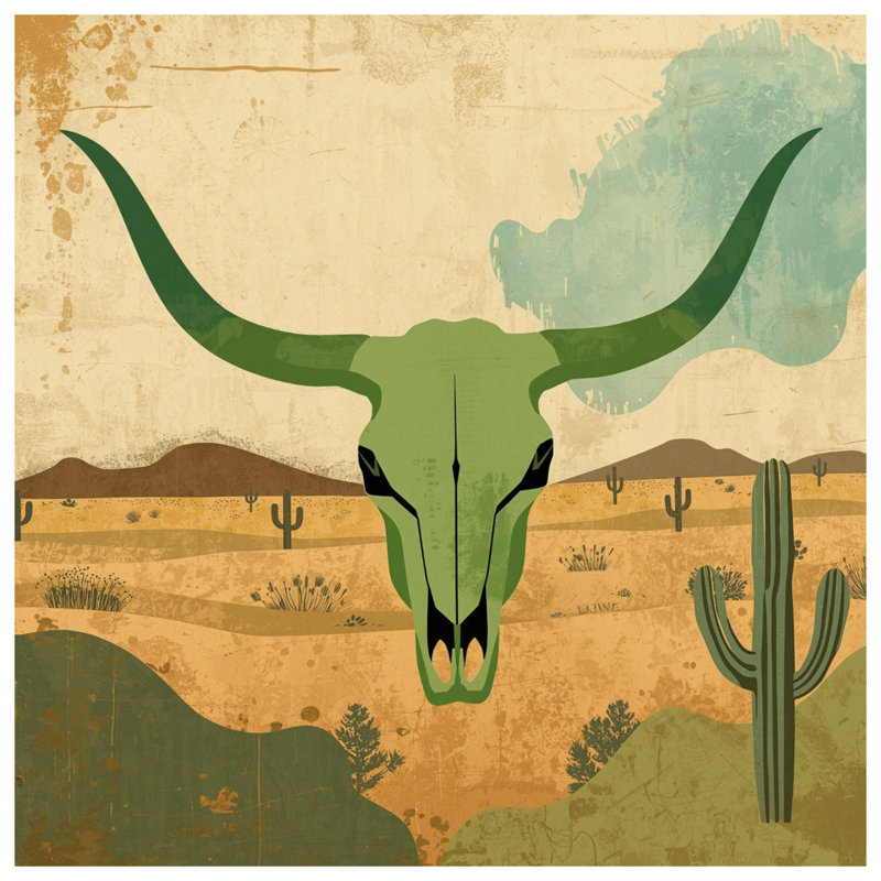 Rideaux Green Bull Skull, 50" x 80" - 1 Panel, Blockout