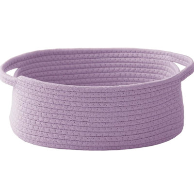 Small Woven Rope Storage Basket With Handles & Ribbon Bag Purple