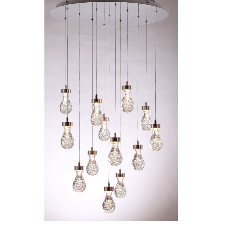 Luminaire suspendu grappe 13 lumières Atoka, Laiton brossé