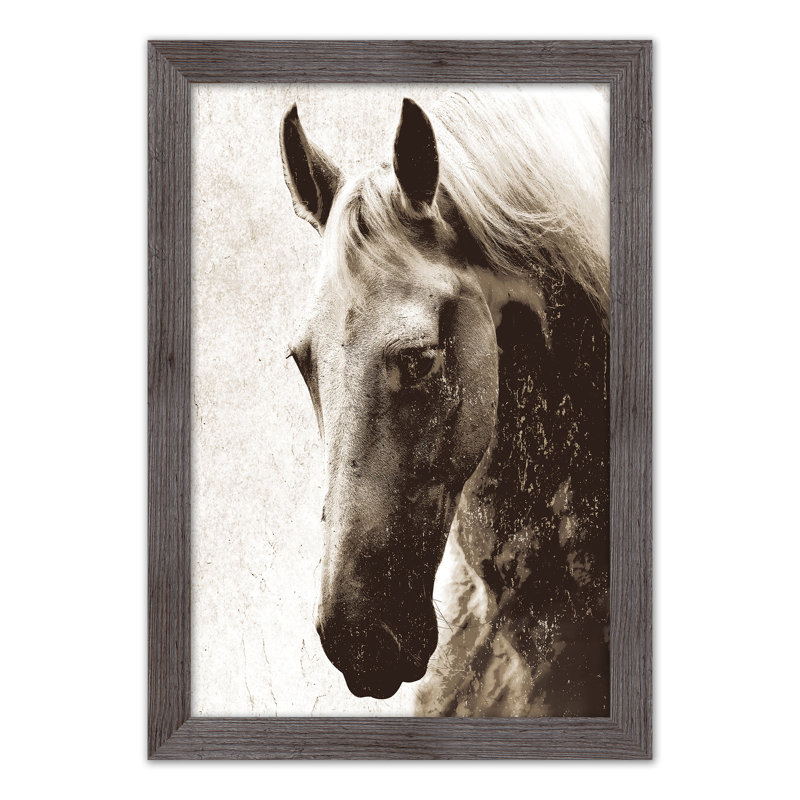 Cheval sépia, reproduction encadrée, H 30 po x l 20 po x P 0,75 po
