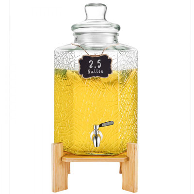 Distributeur de boissons, distributeur de boissons 2,5 gallons pour les fêtes, distributeur de jus en verre avec support, robinet en acier inoxydable, distributeur de jus de thé glacé à la limonade, pour restaurants, hôtels, fêtes