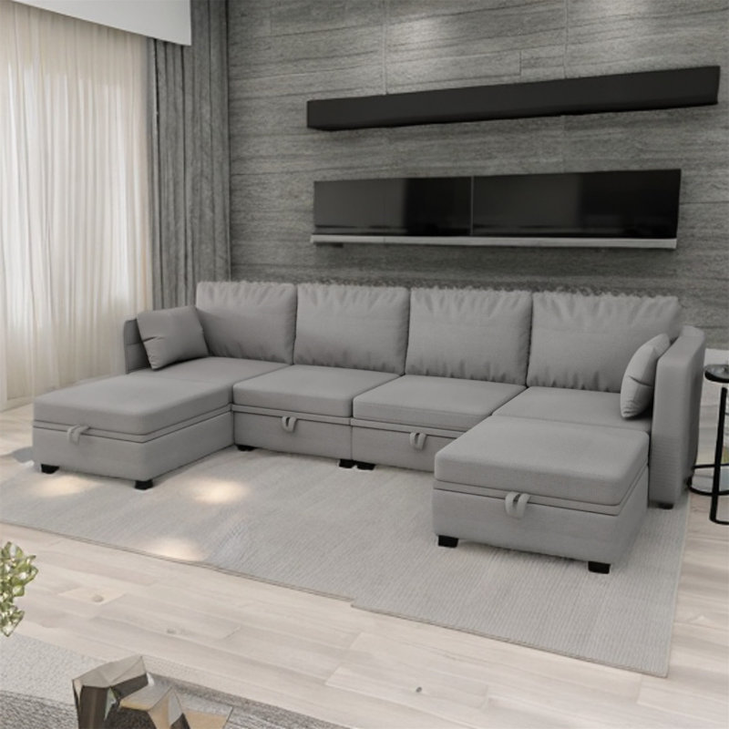 Canapé modulaire 6 pièces rembourré, Mélange de lin gris