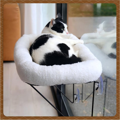 Perchoir pour chat - 100% métal soutenu par le bas - Livré avec un lit pour animal spacieux et chaleureux - Hamac pour chat et chatons (blanc)