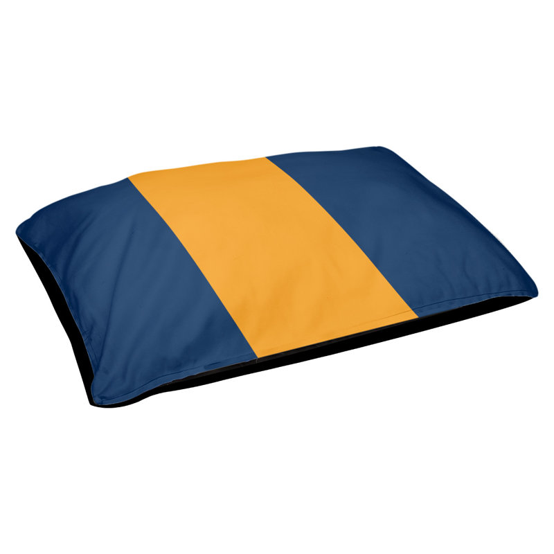 Coussin rectangulaire designer Oakland, Moyen (L 30 po x l 40 po), Bleu marine / or / bleu marine