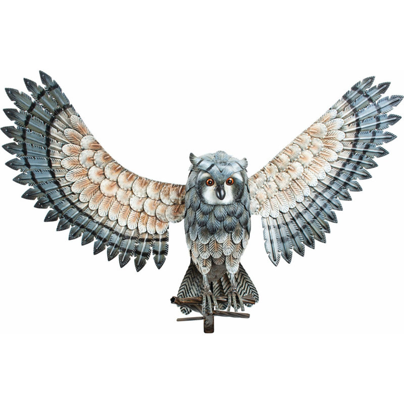 Owl With Wings Spread Out Metal Garden Sculpture