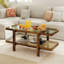 Table basse à 2 niveaux avec rangement et plateau en verre trempé