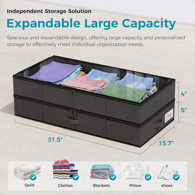 Adjustable Under Bed Storage Containers With Double Layer, Clear Window, And Reinforced Sides, 3.35" H x 11" W x 15.75" D