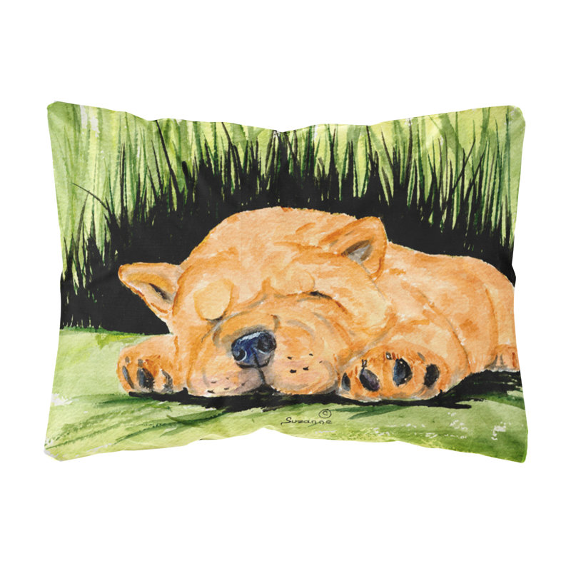 Coussin décoratif intérieur/extérieur brun/vert chow chow