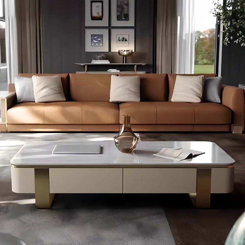 Table basse moderne Modern Italian, Blanc, H 14,2 po x L 47,2 po x l 23,6 po