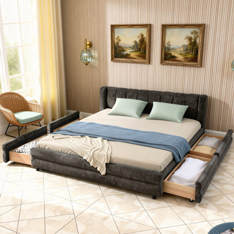 Base de lit tapissier grand, Gris foncé