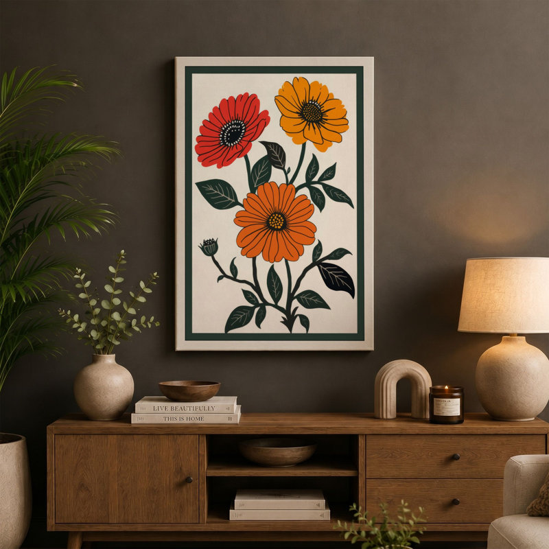Daisy Study Botanical - Wrapped Canvas, 36x24 - 91.4 x 61.0 cm, Terracotta Border