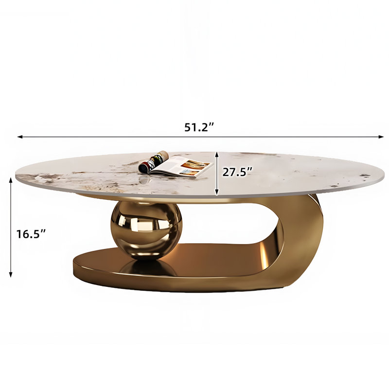 51" Luxurious Oval Coffee Table with Gold Base and Sintered Stone Top
