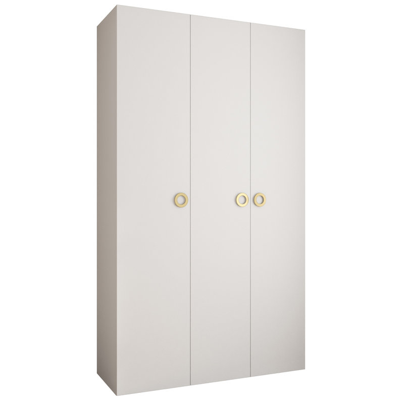 Wardrobe Moko 1, 245cm H x 140cm W x 40cm D, White Matt/Gold Hanlde