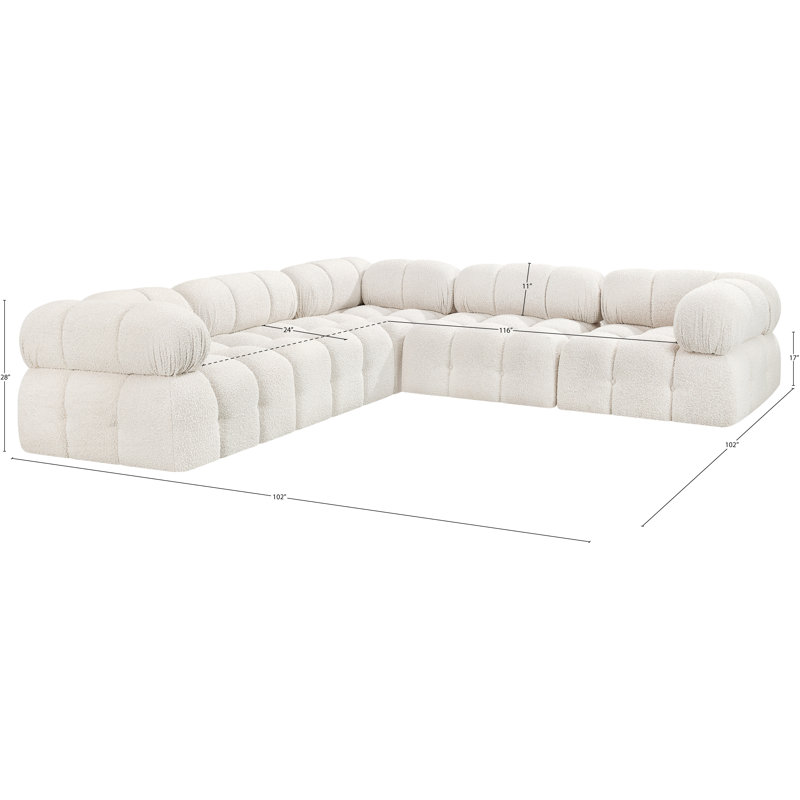 Ames Upholstered Sofa, Cream Boucle Fabric, 2 Armless, 3 Corner