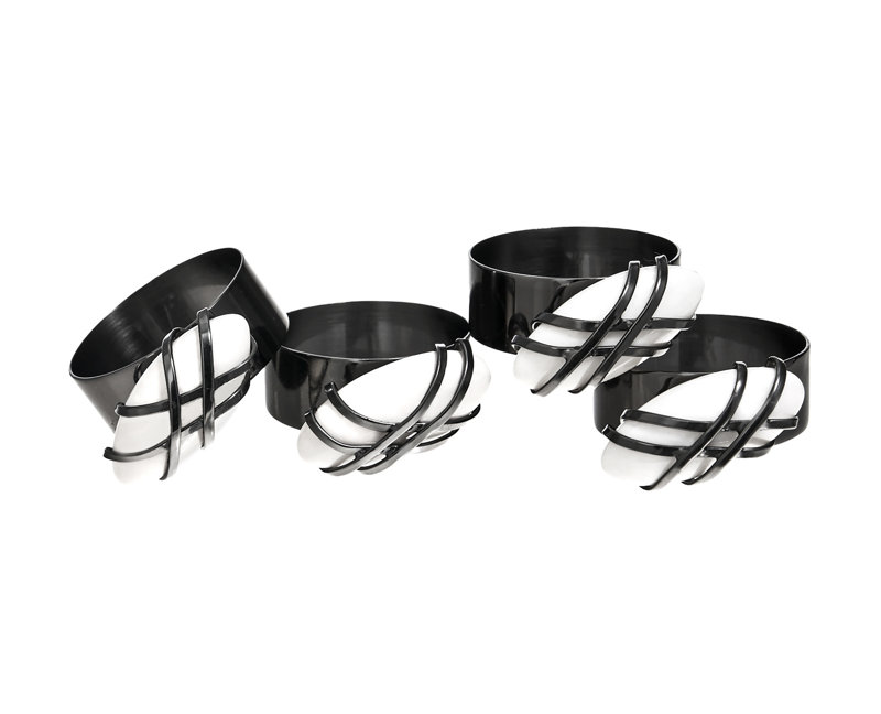 Midnight Pebble Napkin Ring Set