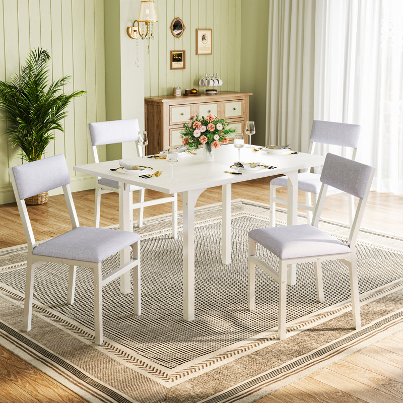 Ensemble de table de salle à manger pliable 5 pièces avec plateau en bois extensible, Blanc