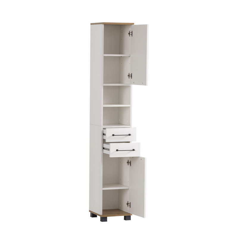Alapaha Freestanding Bathroom Cabinet, Matt white/Oak