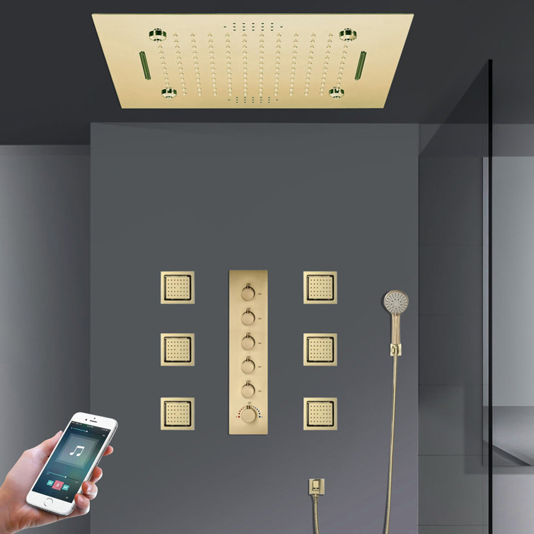 Lucca LED Luxury Thermostatic Rainfall Shower System Phone Controlled with Customizable Features