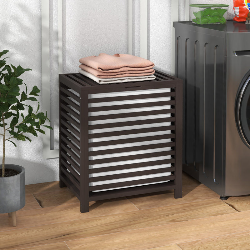Panier à linge en bambou avec couvercle HOMcom, panier à linge avec sac à doublure amovible, panier à linge sale, 19,75 po x 14,25 po x 23,5 po, café