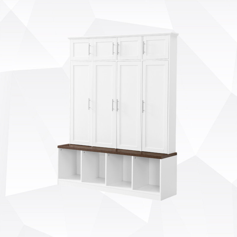 75"H Hall Tree with Open Storage,3-in-1 Hall Tree with Bench, White