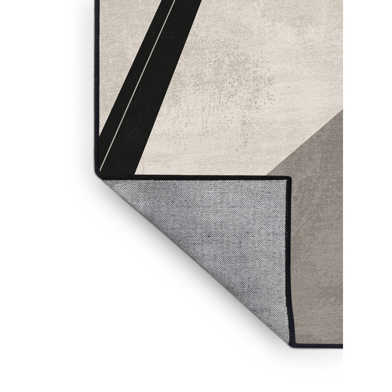 Machine Washable Aust Pull Up Bar Industrial Rug in Beige – Black Binding, 6x9