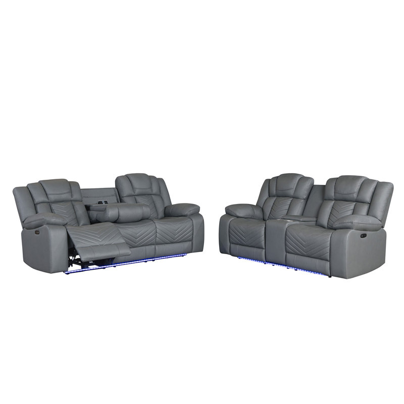 Canapé inclinable électrique gris avec console centrale