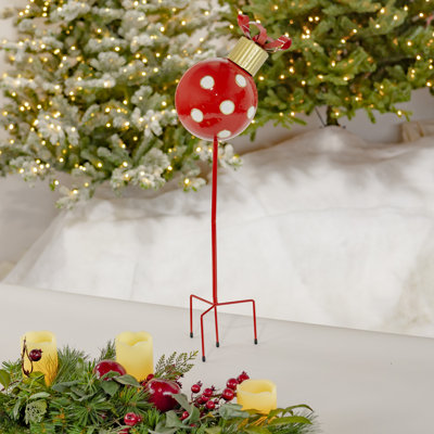 Piquet de jardin ornement boule de Noël à pois