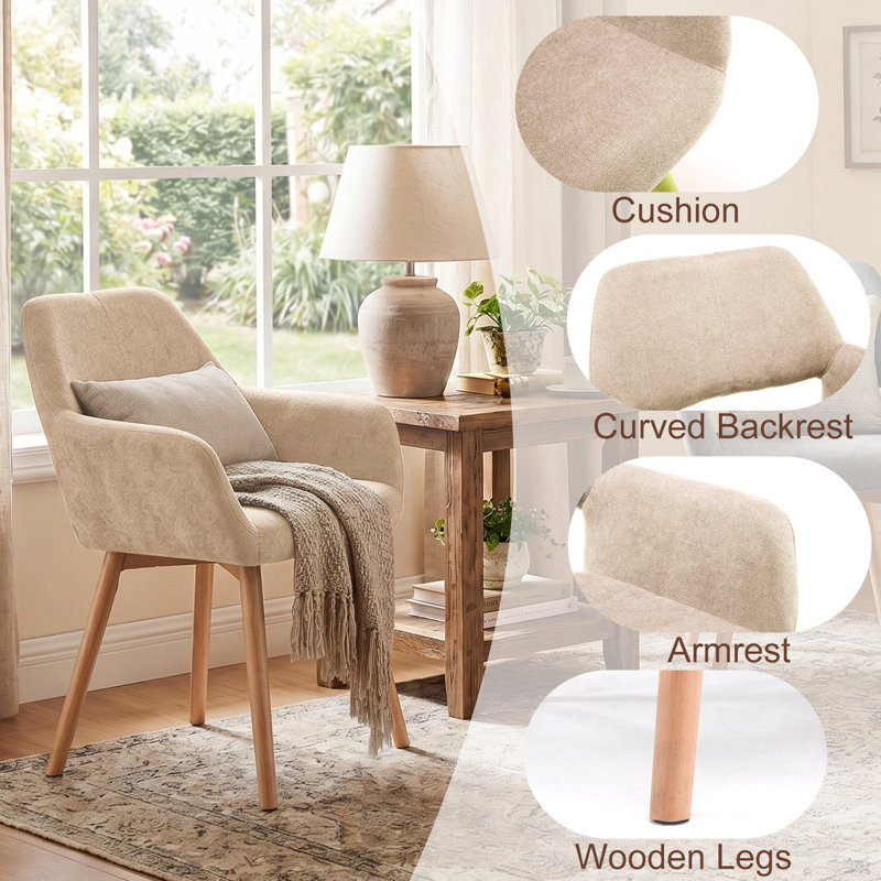 Chaise avec accoudoirs rembourrée Philodendron, Beige