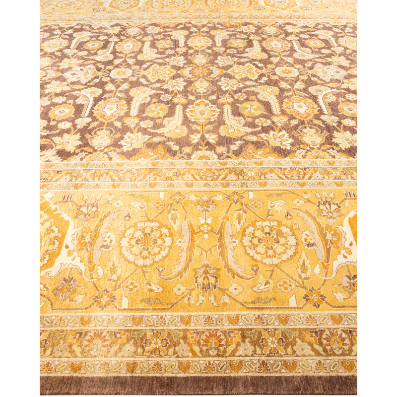 Tapis unique noué à la main Keenan - noyer, 10 pi 2 po x 13 pi 10 po