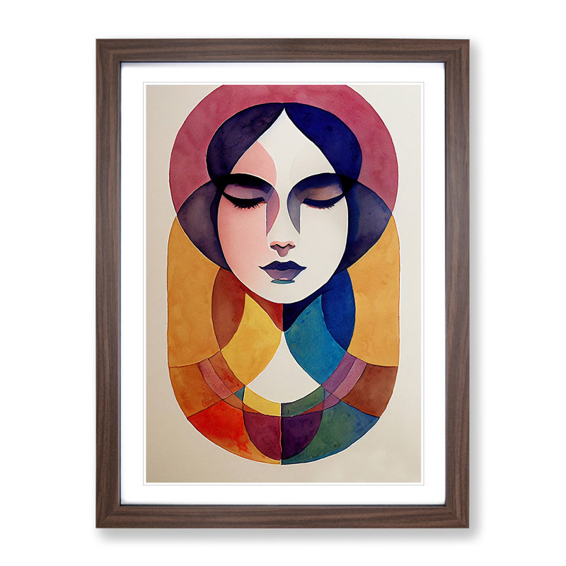 Woman Abstract Watercolour No.3 - Wall Art, 34cm H x 25cm W, Walnut Framed