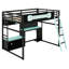 Cadre de lit de style moderne, lit mezzanine en bois avec bureau, tablettes, lumières DEL, ports USB et panneau perforé-399047715