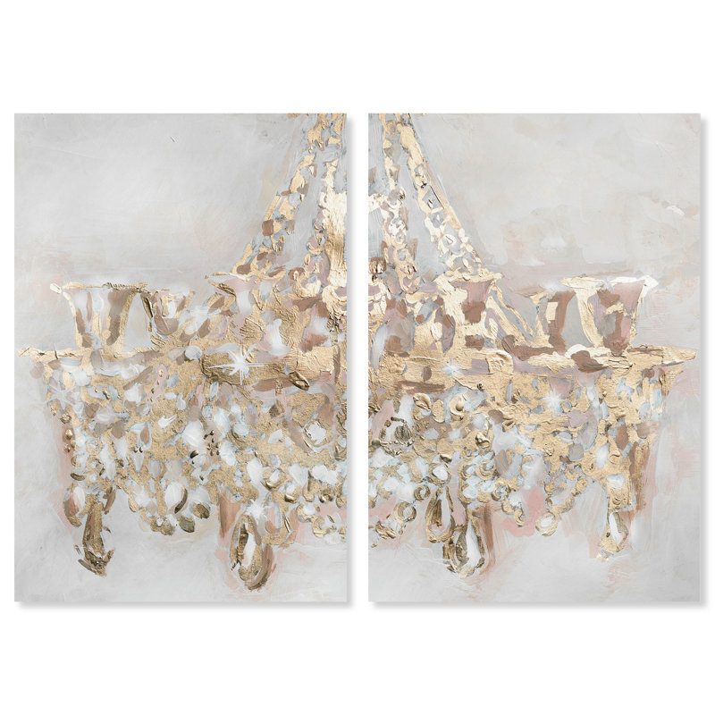 Lustre abstrait doré glam - 2 pièces sur toile tendue pour salle à manger, H 36 po x l 48 po x P 1,5 po