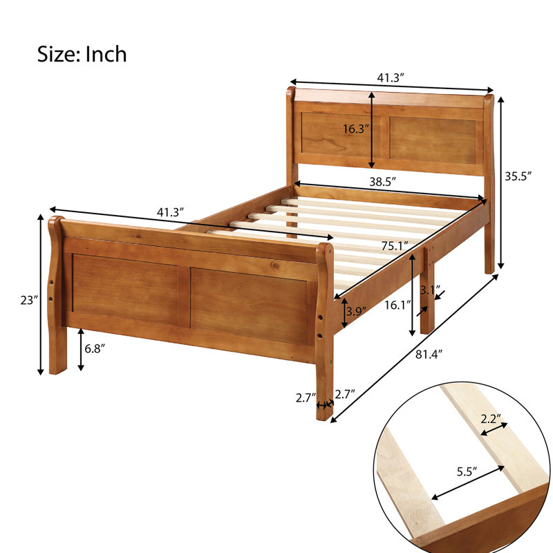 Lit plateforme simple en bois massif avec tête de lit - solide et stable, convient au matelas, sans sommier, bois facile à installer, taille simple, sommier