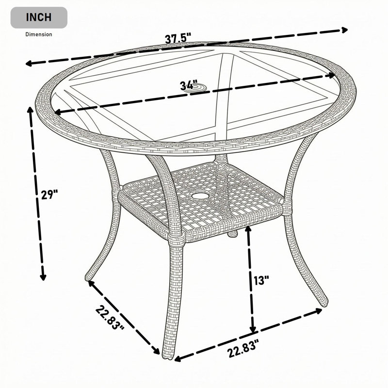 Table de salle à manger extérieure avec plateau en verre trempé