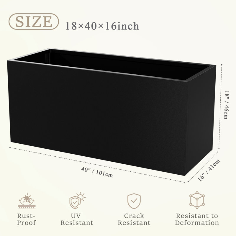 Metallic Heavy Long And Large Outdoor/indoor Planter, Rectangular Trough Planter Box, 40pounds Powder Coating Modern Commercial Residential For Patio, Deck, Yard, Garden