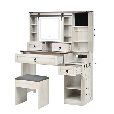 Vanity Desk with Sliding Mirror and Lights