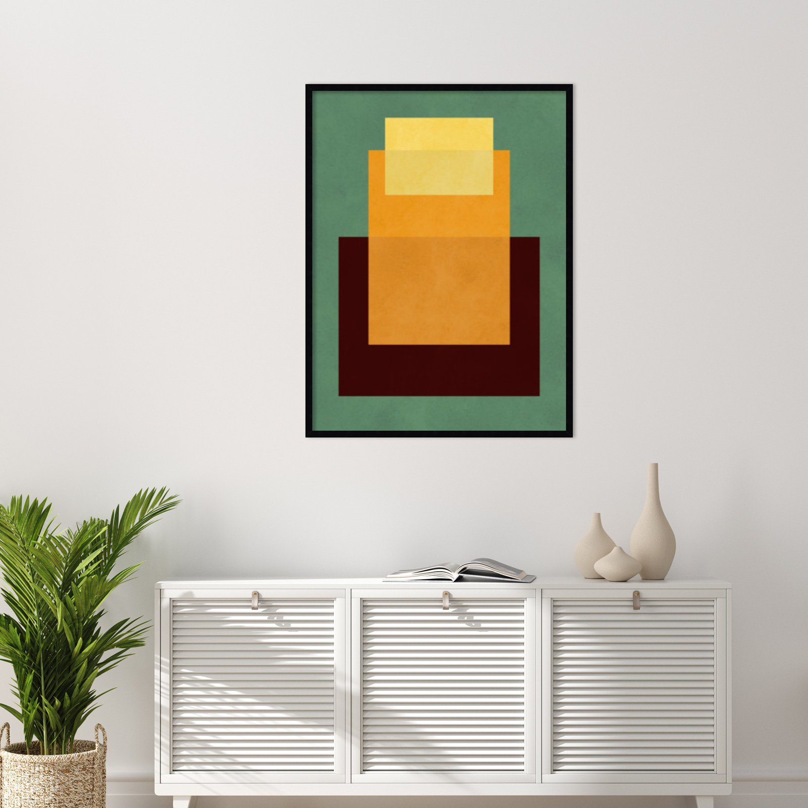 Overlapping geometry 10 by Norvin Wood Framed Wall Art Print, Green/Orange, 41" H x 31" W, Black